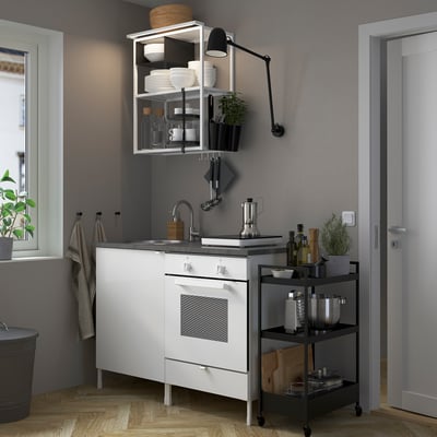 ENHET Kitchen, white/high-gloss white, 123x63.5x222 cm