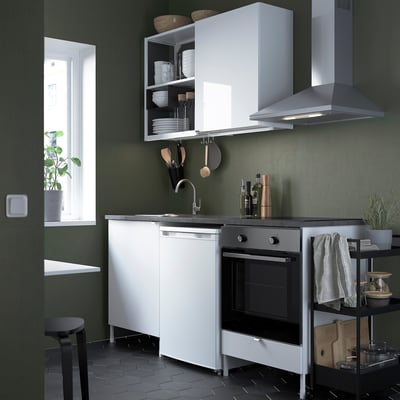 ENHET Kitchen, white/high-gloss white, 183x63.5x222 cm