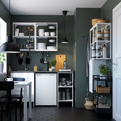 ENHET Kitchen, white/high-gloss white, 163x63.5x222 cm