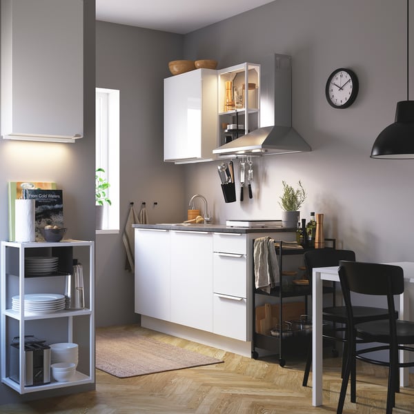 ENHET Kitchen, white/high-gloss white, 163x63.5x222 cm