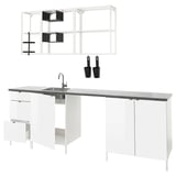 ENHET Kitchen, white/high-gloss white, 243x63.5x222 cm