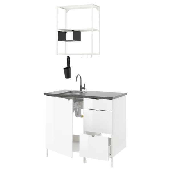 ENHET Kitchen, white/high-gloss white, 103x63.5x222 cm