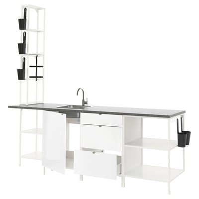 ENHET Kitchen, white/high-gloss white, 243x63.5x241 cm