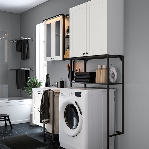 ENHET Laundry, anthracite/white frame, 180x43x204 cm