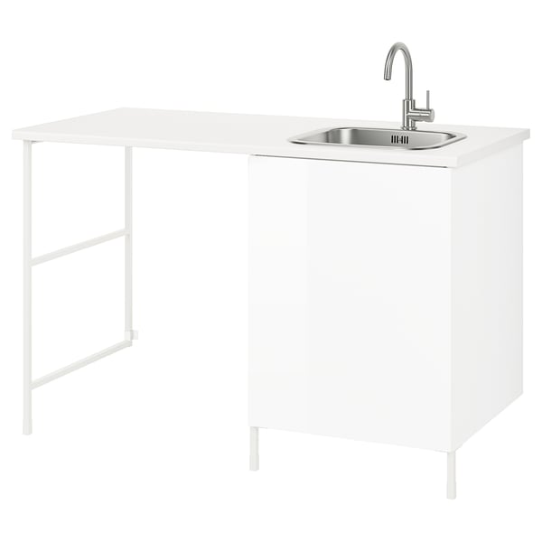 ENHET Laundry, white/high-gloss white, 139x63.5x90.5 cm