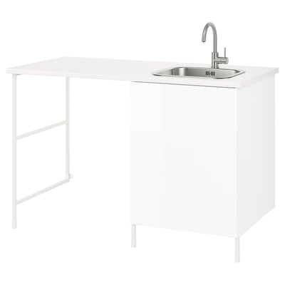 ENHET Laundry, white/high-gloss white, 139x63.5x90.5 cm