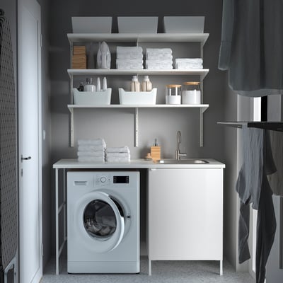 ENHET Laundry, white/high-gloss white, 139x63.5x90.5 cm