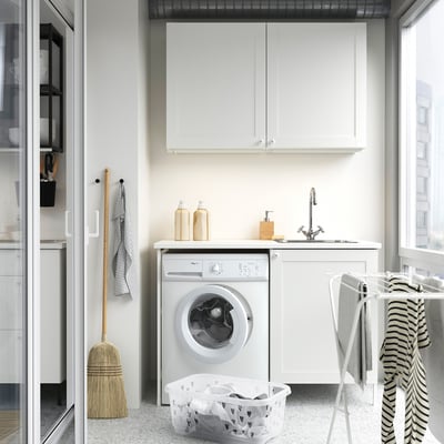 ENHET Laundry, white/white frame, 139x63.5x87.5 cm
