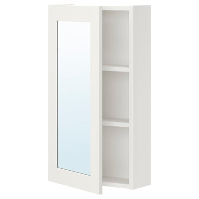 ENHET Mirror cabinet with 1 door, white/white frame, 40x17x75 cm