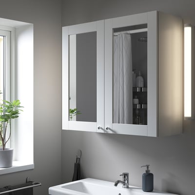 ENHET Mirror cabinet with 2 doors, white/white frame, 80x32x75 cm
