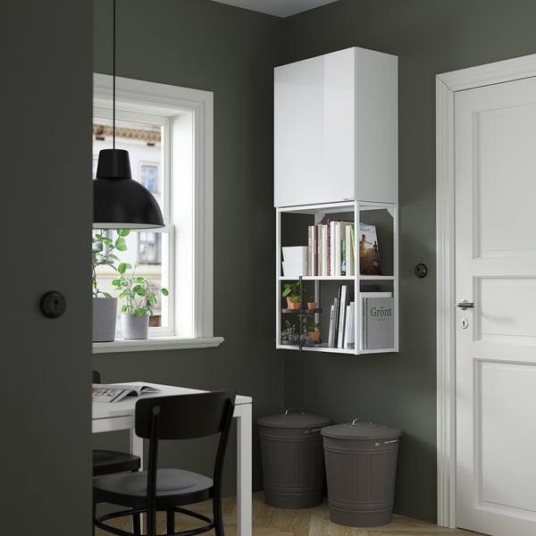 ENHET Storage combination, white/high-gloss white, 60x32x150 cm