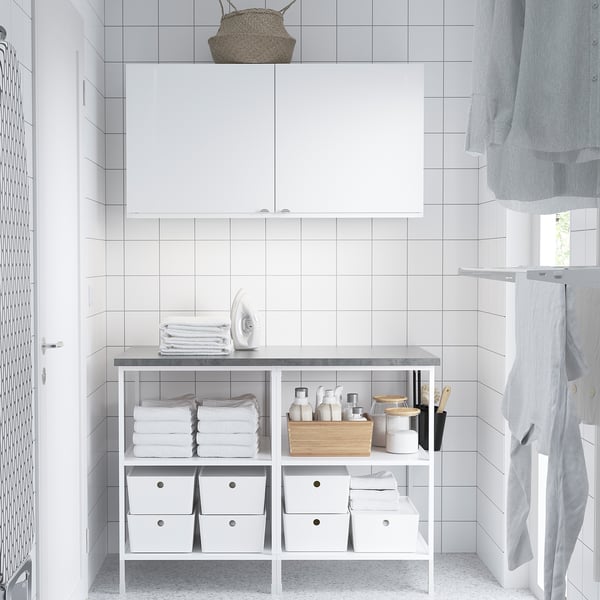ENHET Storage combination, white/high-gloss white, 123x63.5x207 cm