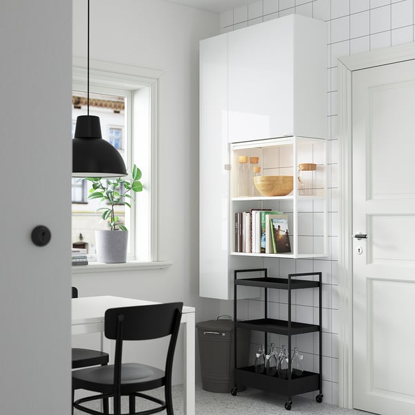 ENHET Storage combination, white/high-gloss white, 90x32x180 cm