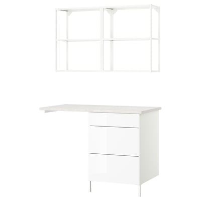 ENHET Storage combination, white/high-gloss white, 121.5x63.5x222 cm