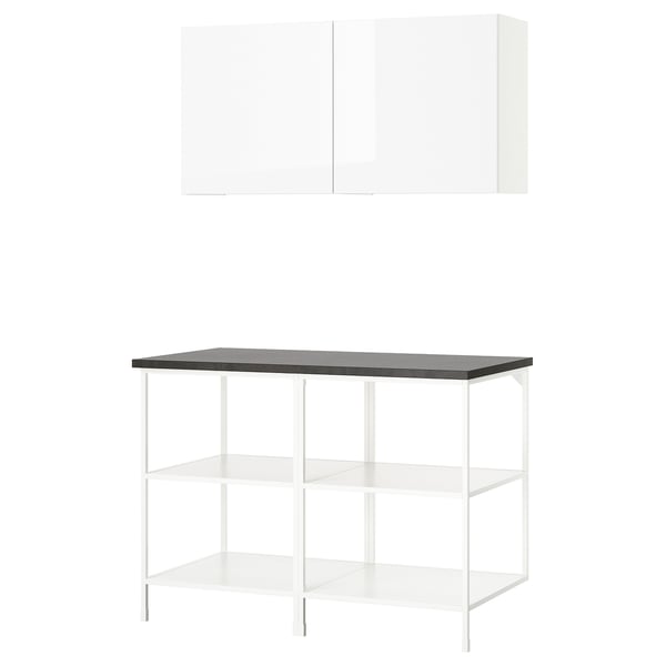 ENHET Storage combination, white/high-gloss white, 123x63.5x207 cm