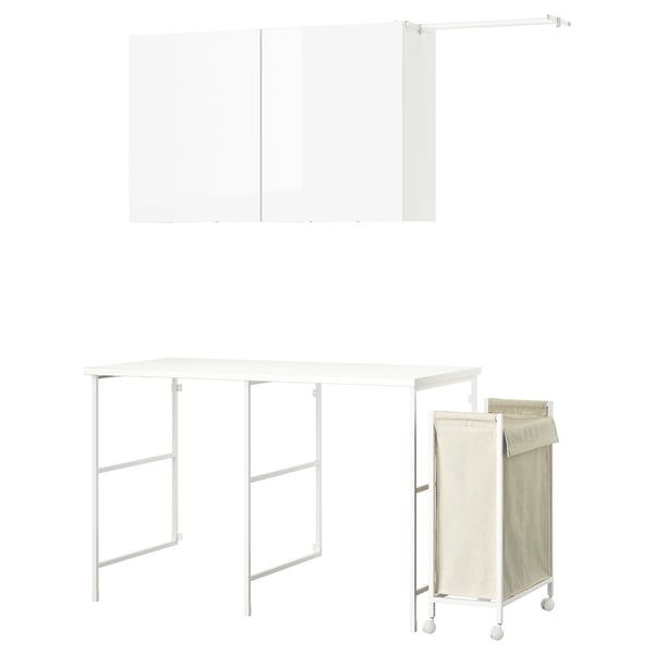 ENHET Storage combination, white/high-gloss white, 139x63.5 cm