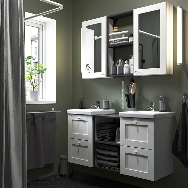 ENHET / TVÄLLEN Bathroom, anthracite/white frame, 124x43x65 cm