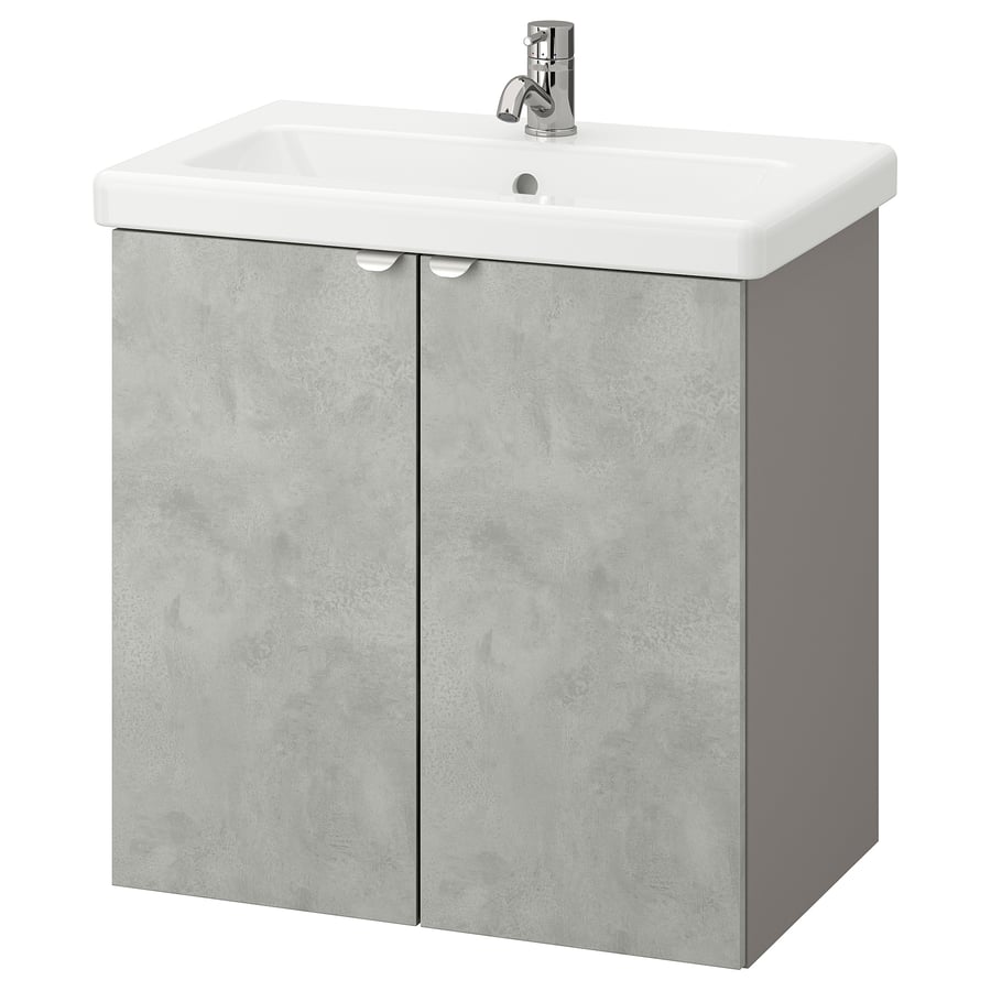 ENHET / TVÄLLEN Washbasin with 2 doors, concrete effect/grey