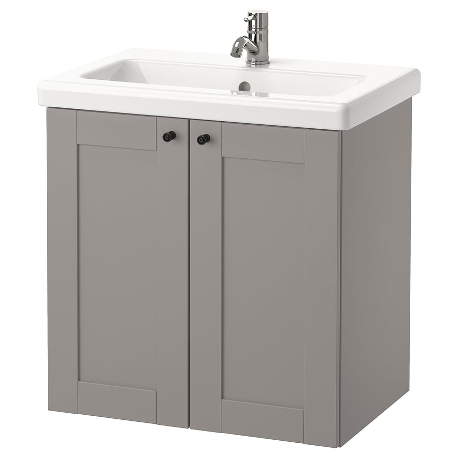 ENHET / TVÄLLEN Washbasin with 2 doors, grey frame/grey Pilkån