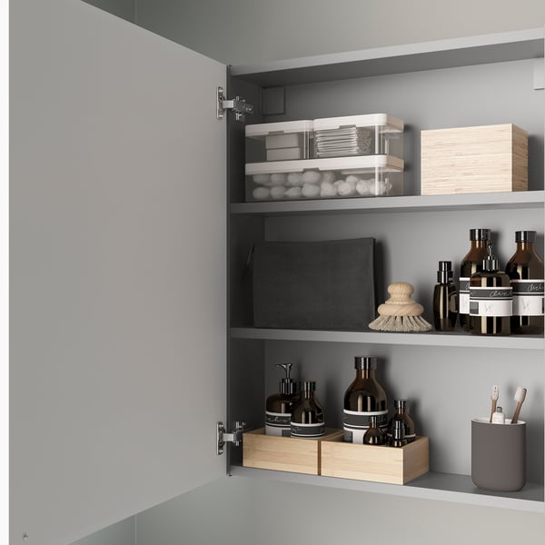 ENHET Wall cb w 2 shlvs/door, grey/high-gloss white, 60x17x75 cm