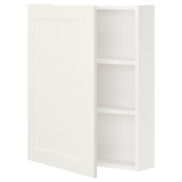 ENHET Wall cb w 2 shlvs/door, white/white frame, 60x17x75 cm