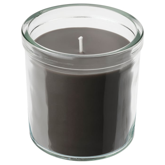 ENSTAKA Scented candle in glass, Bonfire/grey, 40 hr IKEA