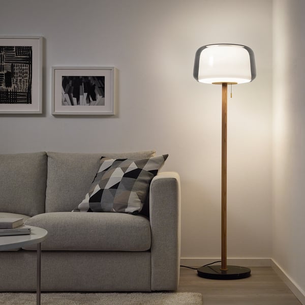 EVEDAL Floor lamp, marble/grey