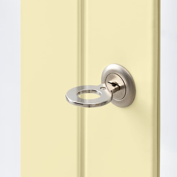 FABRIKÖR Glass-door cabinet, light yellow, 81x113 cm