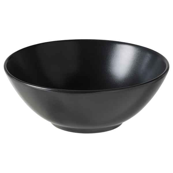 Black FÄRGKLAR bowl, round, glossy stoneware, simple design.