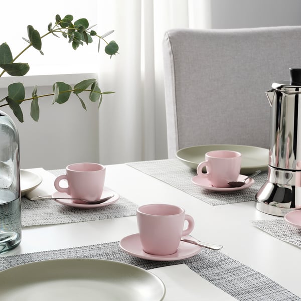 FÄRGKLAR cup with saucer, matt/light pink, 7 cl IKEA
