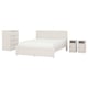 FÅGELFJÄLLET white bed set: queen bed, two nightstands, chest; classic design, off-white, wood.