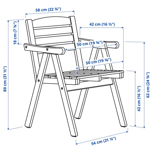 FALHOLMEN Chair with armrests, outdoor, light brown stained