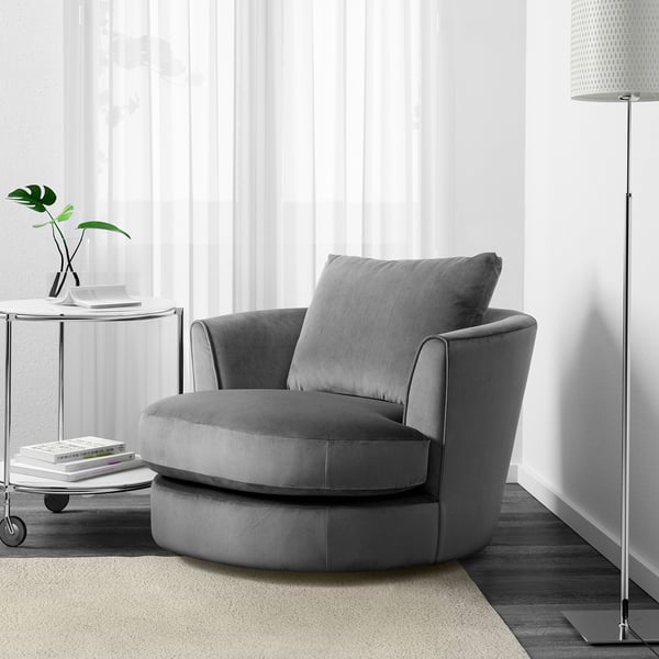 Fasalt Velvet Grey Swivel Armchair Ikea