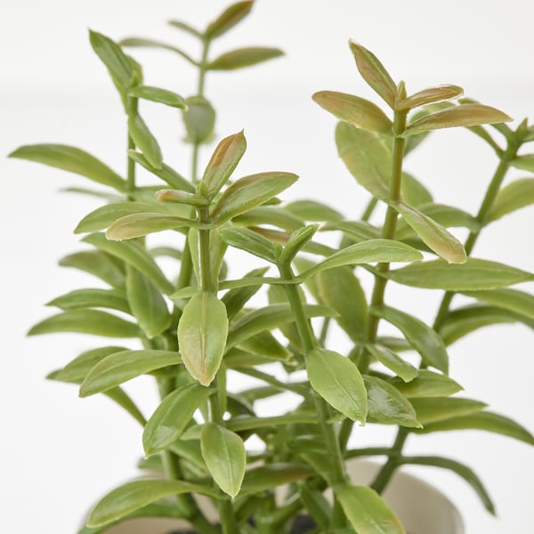 Lifelike potted plant with green leaves. High-quality, artificial indoor plant.