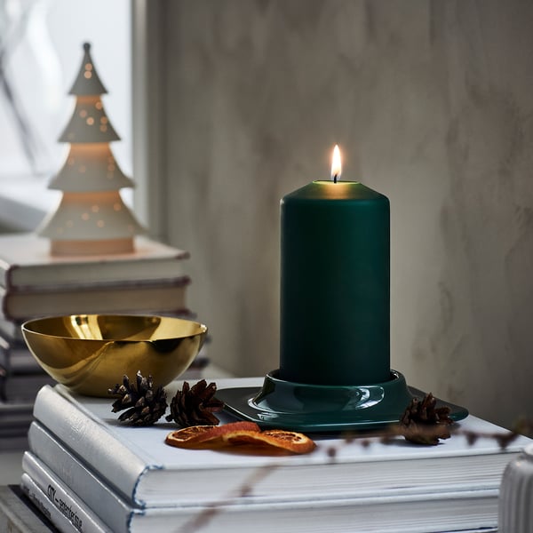 FENOMEN Unscented pillar candle, green, 14 cm