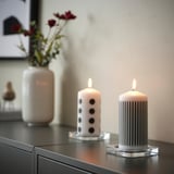 FENOMEN Unscented pillar candle, narrow-striped/black white, 14 cm