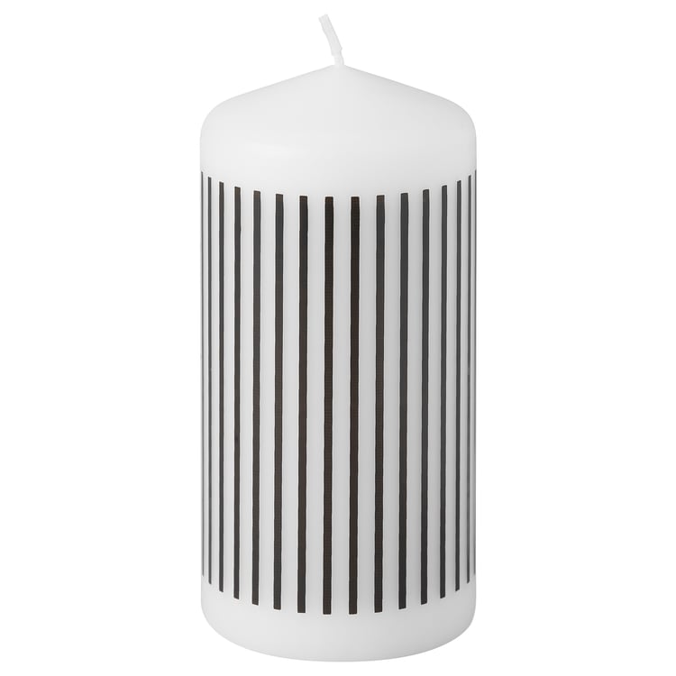 FENOMEN unscented pillar candle, narrowstriped/black white, 14 cm IKEA