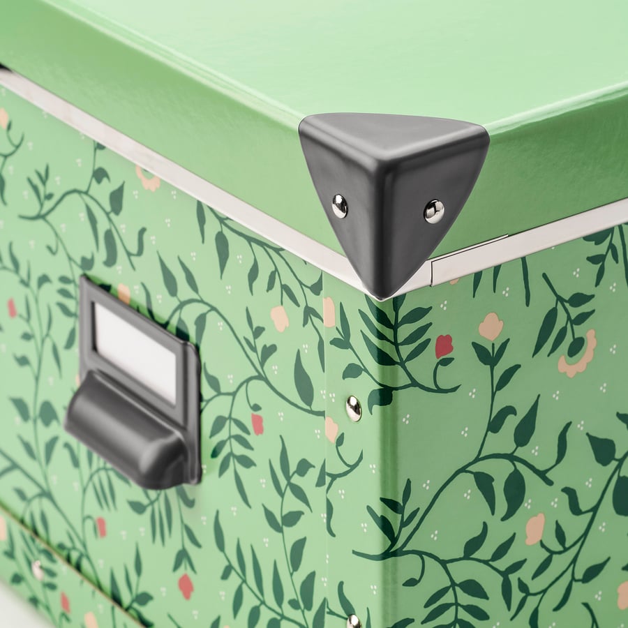 FJÄLLA light green, flower patterned, Storage box with lid IKEA