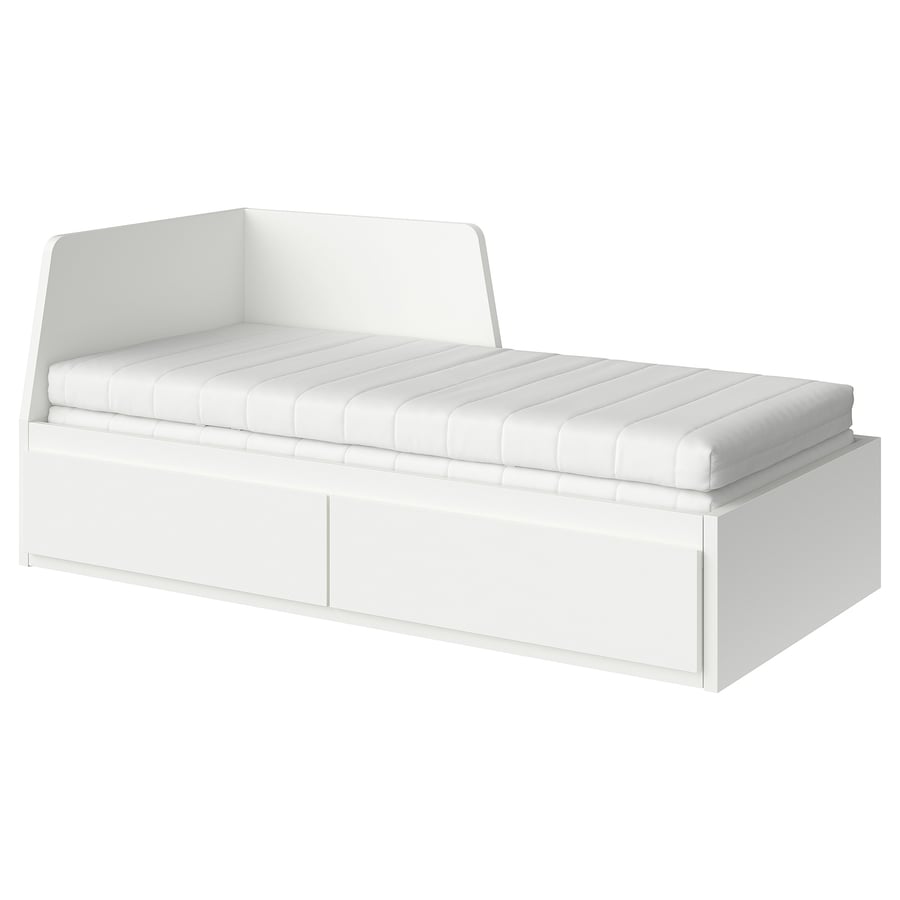 FLEKKE Daybed w 2 drawers/2 mattresses, white/Åsvang firm, 80x200 cm