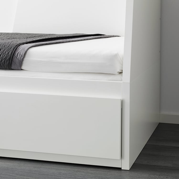 FLEKKE White, daybed with drawers and 2 Vannareid firm mattresses