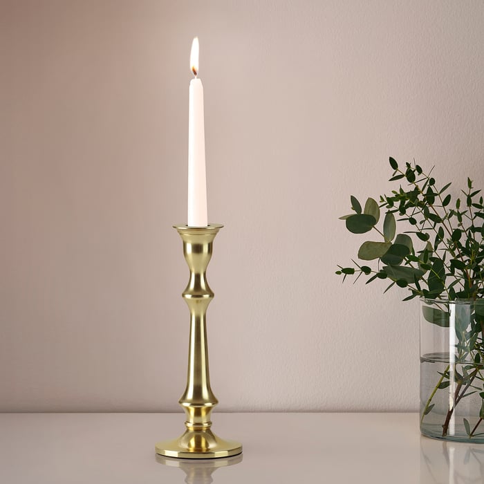 FLERTYDIG Candlestick, goldcolour, 20 cm IKEA