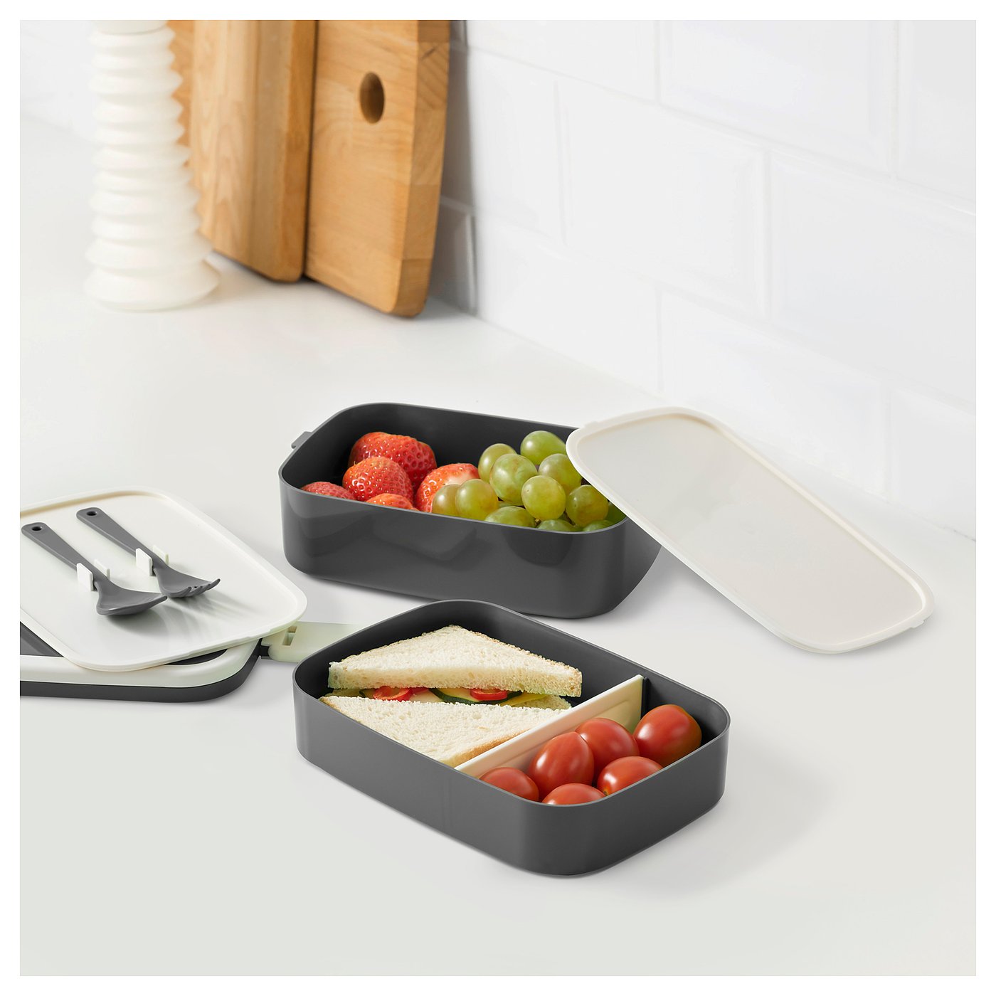 FLOTTIG Lunch box Grey/white 21 x 13 x 10 cm IKEA