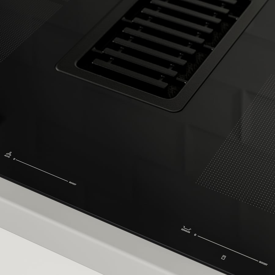 FÖRDELAKTIG induction hob/integrated extractor, black, 83 cm IKEA