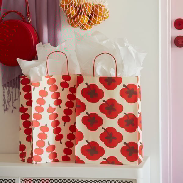 FÖSSTA Gift bag, mixed patterns red, 26x35 cm