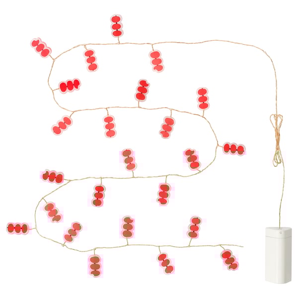 FÖSSTA LED lighting chain with 24 lights, candied hawthorn/red