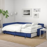 FRIHETEN Corner sofa-bed with storage, Skiftebo blue
