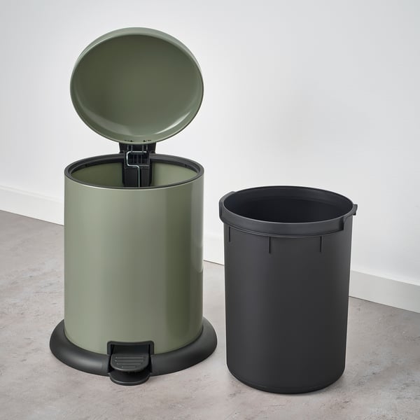 GÅNGSKYFFEL Pedal bin, grey-green, 9 l