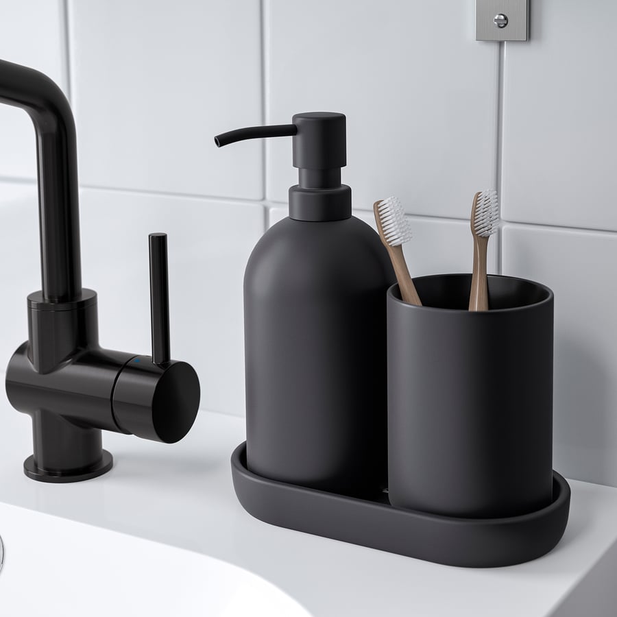 GANSJÖN 3-piece bathroom set, black - IKEA UK