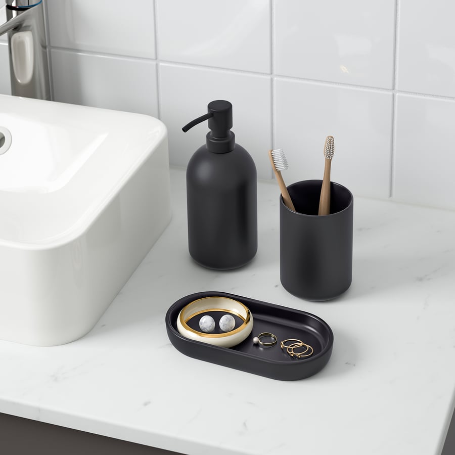 GANSJÖN 3-piece bathroom set, black - IKEA UK