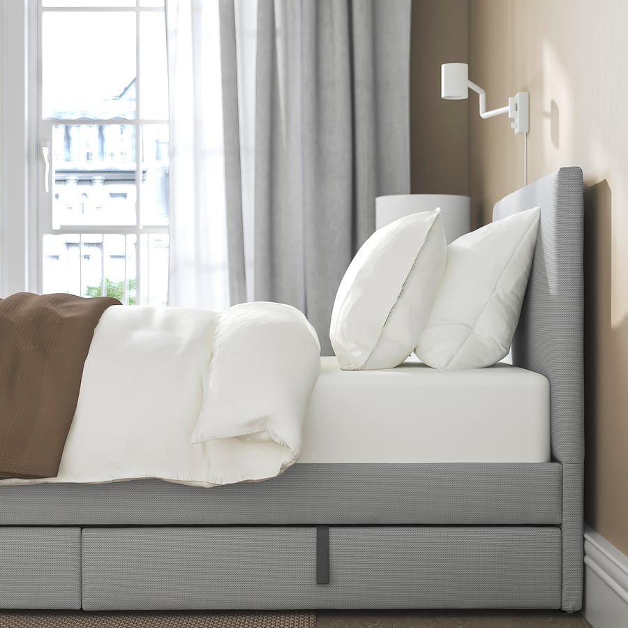 GLADSTAD Light grey, upholstered single bed frame with storage IKEA